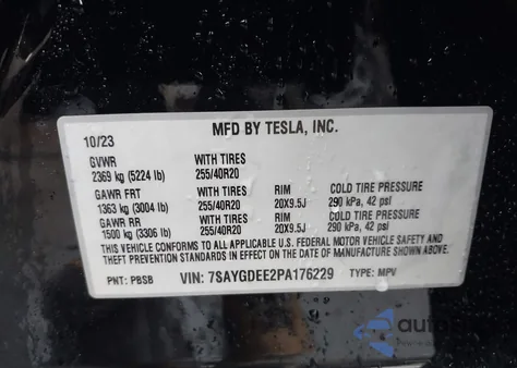 2023 Tesla Model Y Awd/Long Range Dual Motor All-Wheel Drive из США, поврежденный, VIN 7SAYGDEE2PA176229